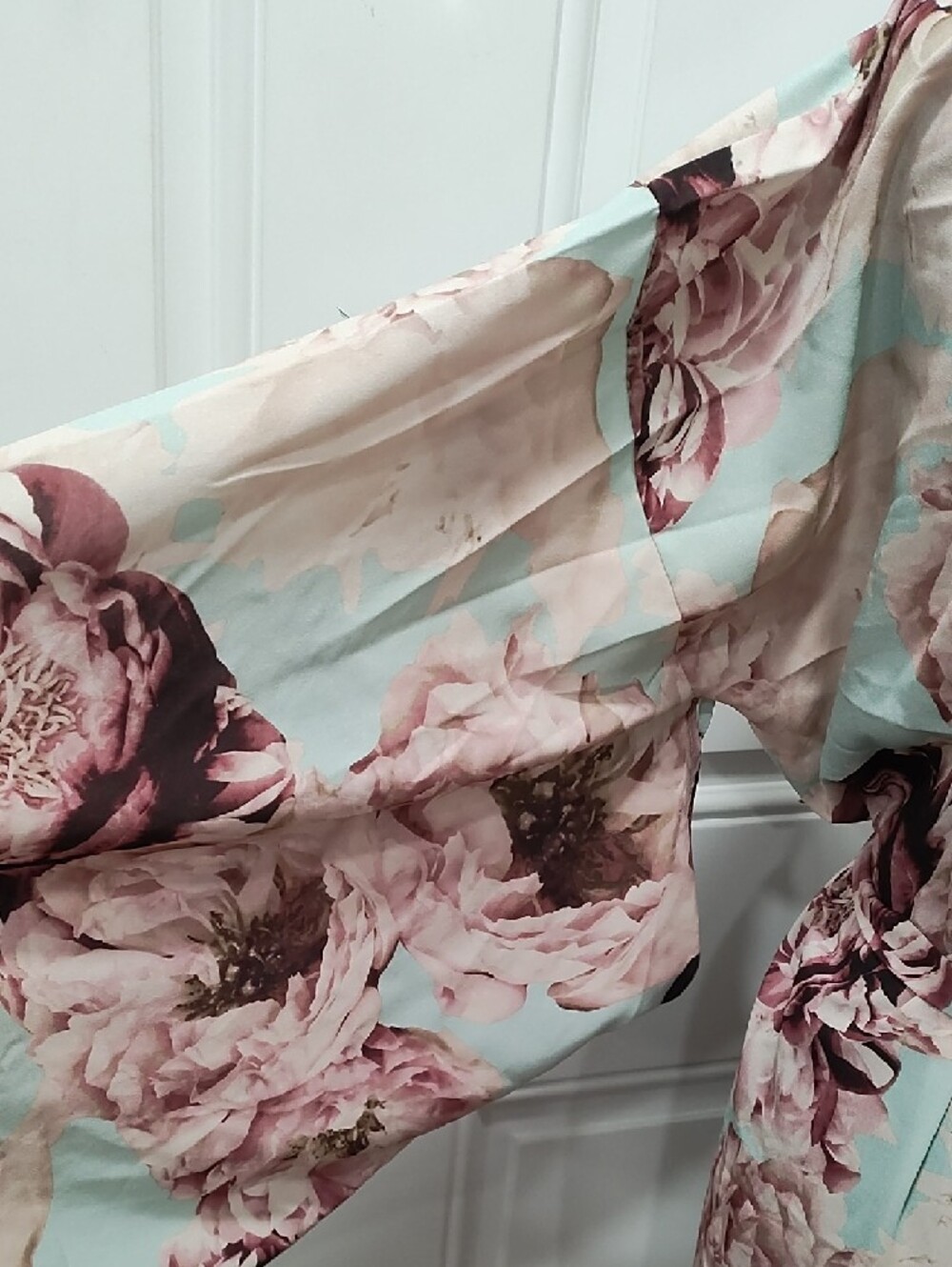 Floral Satin Kimono Robe - Blush, Mauve & Mint - Picture 3 of 7
